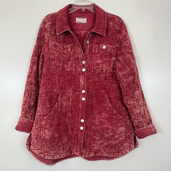 Anthropologie Pilcro The Fielder Quilted Shirt Jacket Large Distressed Clay Red - Picture 1 of 14